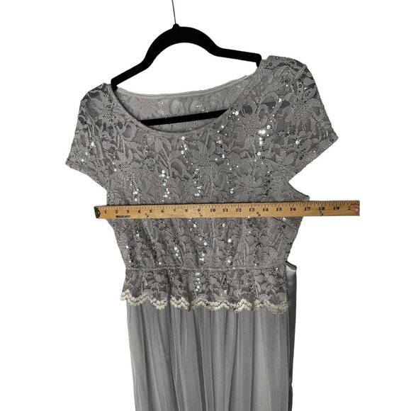 1950's VINTAGE 6 Stretch Lace Tulle Fit & Flare Midi Dres Sequin Gray Silver EUC - Picture 9 of 12